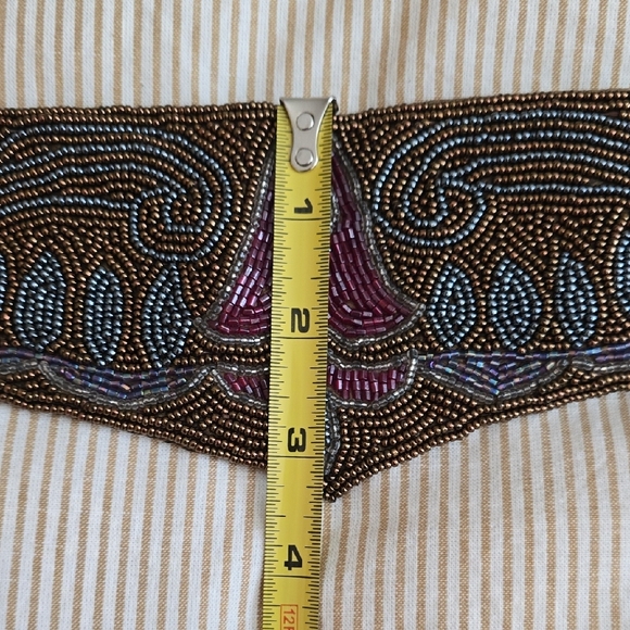 Vintage Artisan Beaded Women's Belt in Purple and Bronze Velcro Closure - Picture 9 of 11